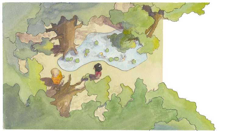 illustration of a girl and a monk