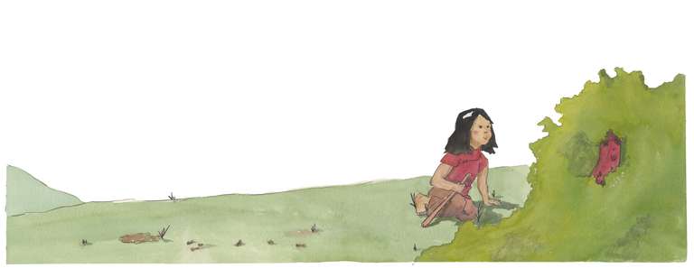 illustration of a girl next to a bush