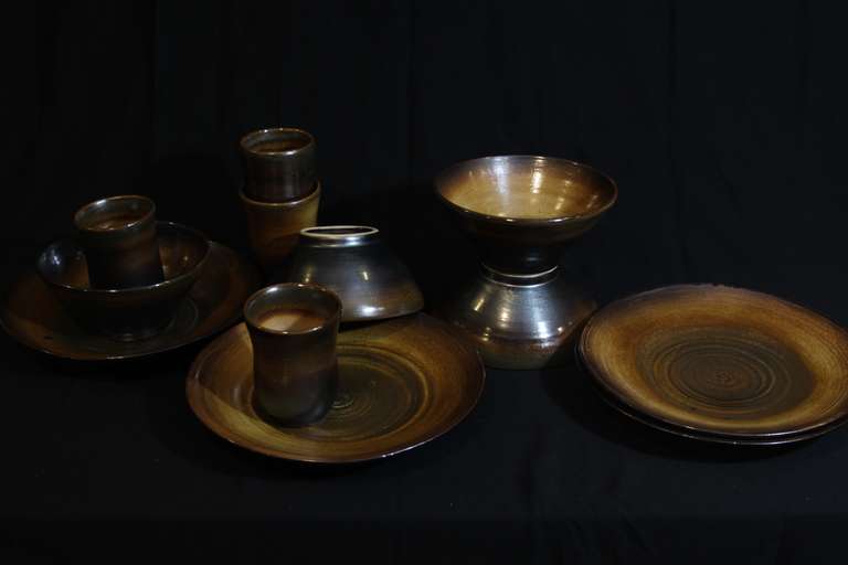 ceramic dish set with brown glazes