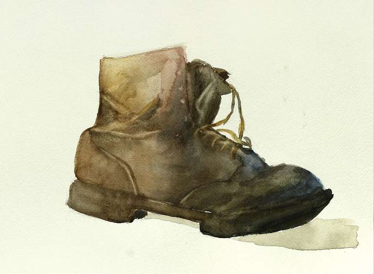 A watercolor study of a boot.
