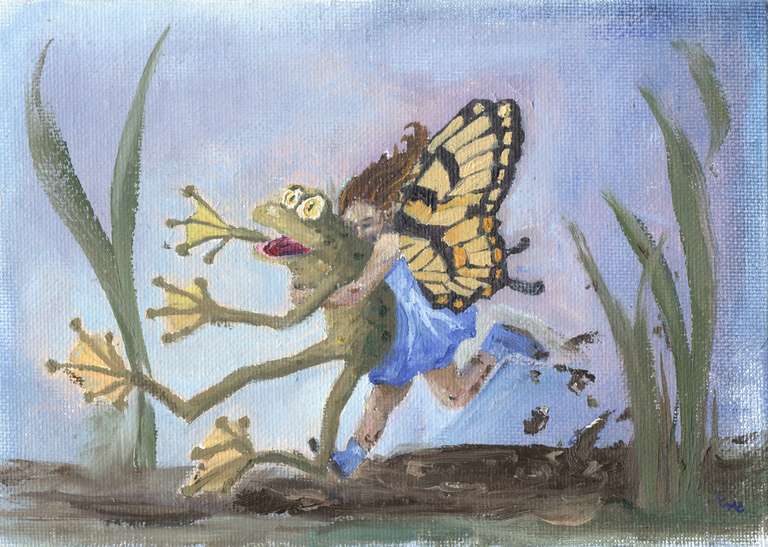 painting of a fairy hugging a frog
